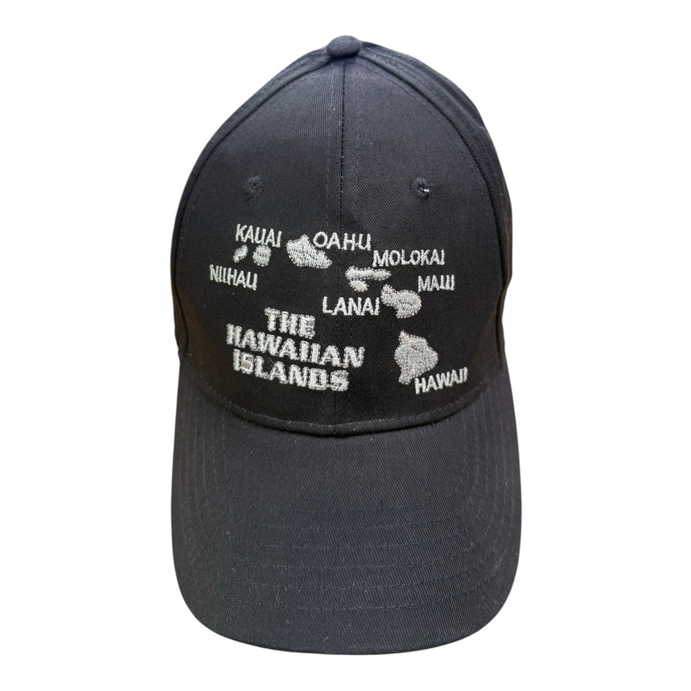 Vintage Hawaiian Islands Hat Black Dad Cap Map Embroidered Adjustable Strap